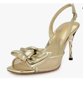 Maiyang Champagne Bowknot Open Square Toe Slingback Mesh Sandals Backstrap Shoes